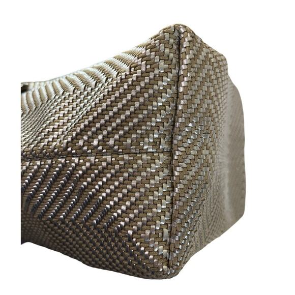 Hermès Woven Leather Chevron Tote Bag Beige Silver Made in India VPM Stamp - Picture 9 of 16